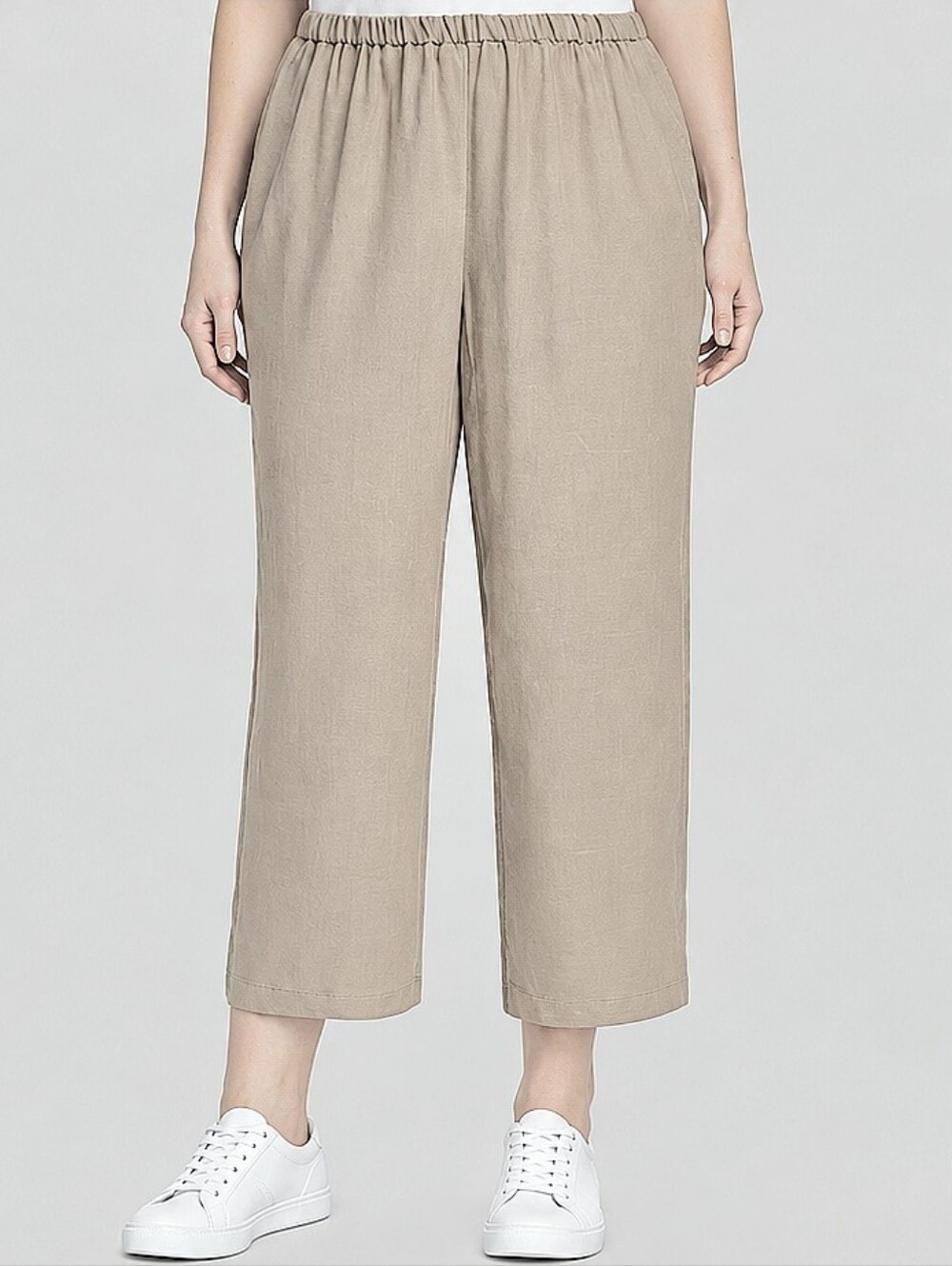 Eileen Fisher system Pull on Wide leg Silk Georgette Crepe Crop Pant 3X Tan